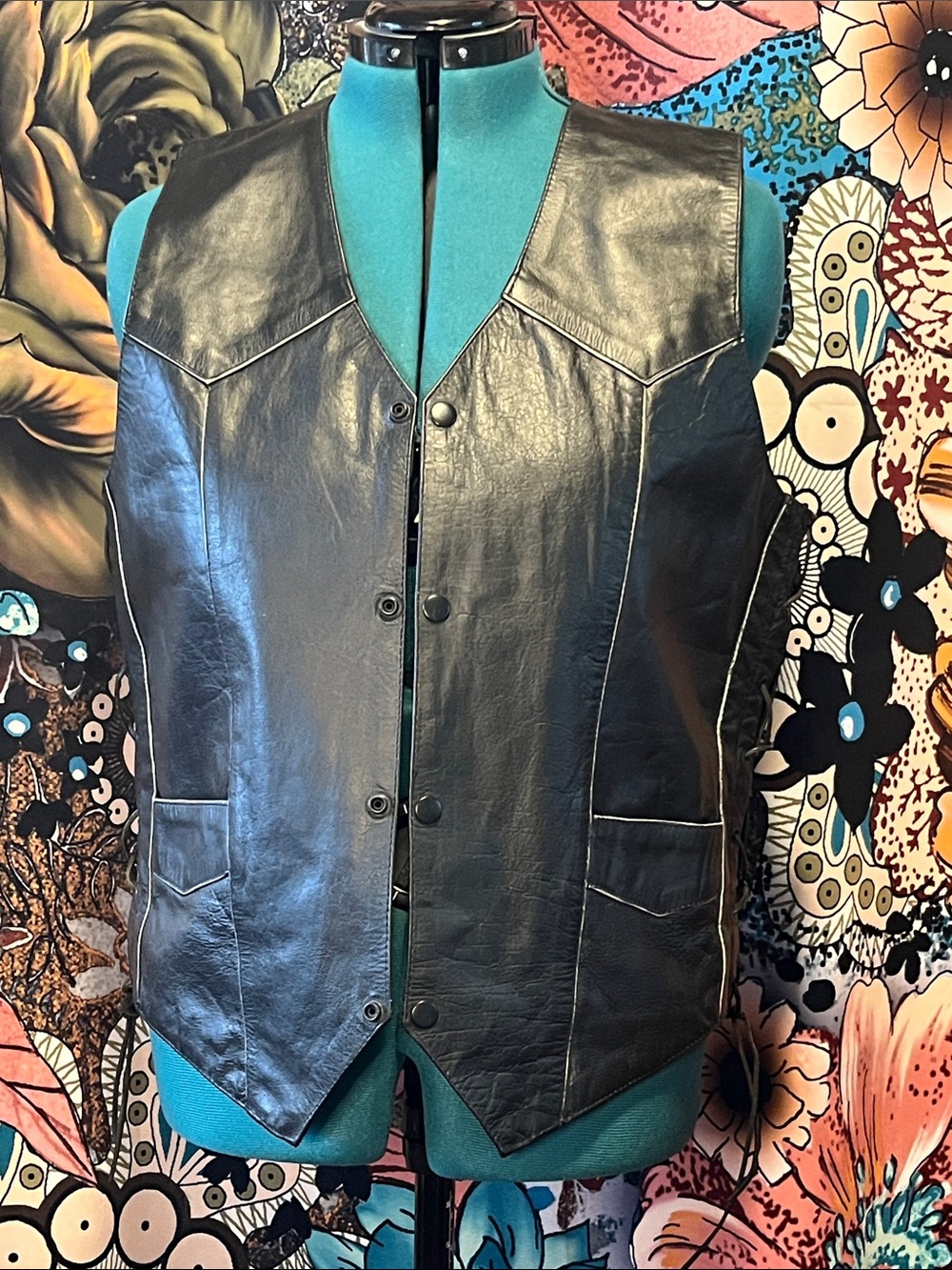 Men's Black Leather Button-Front Vest